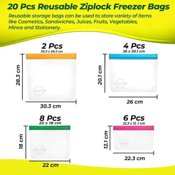Bolsas reutilizables para almacenar alimentos en el congelador – 20 unidades