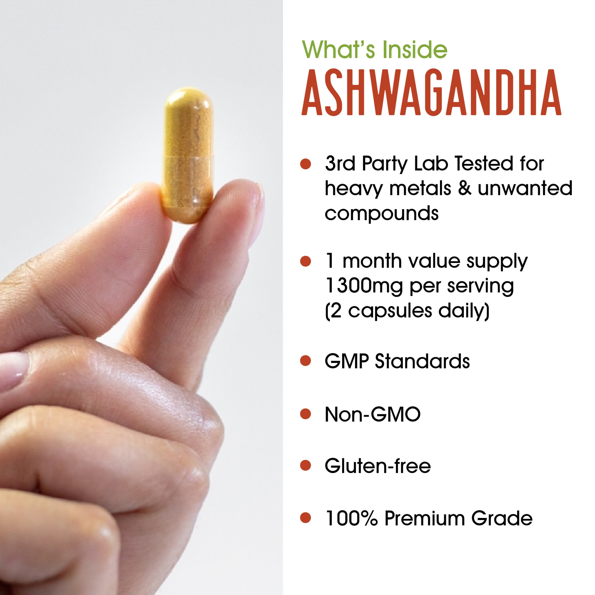 gmp standard | non gmo | gluten free | 100% organic ashwagandha capsules