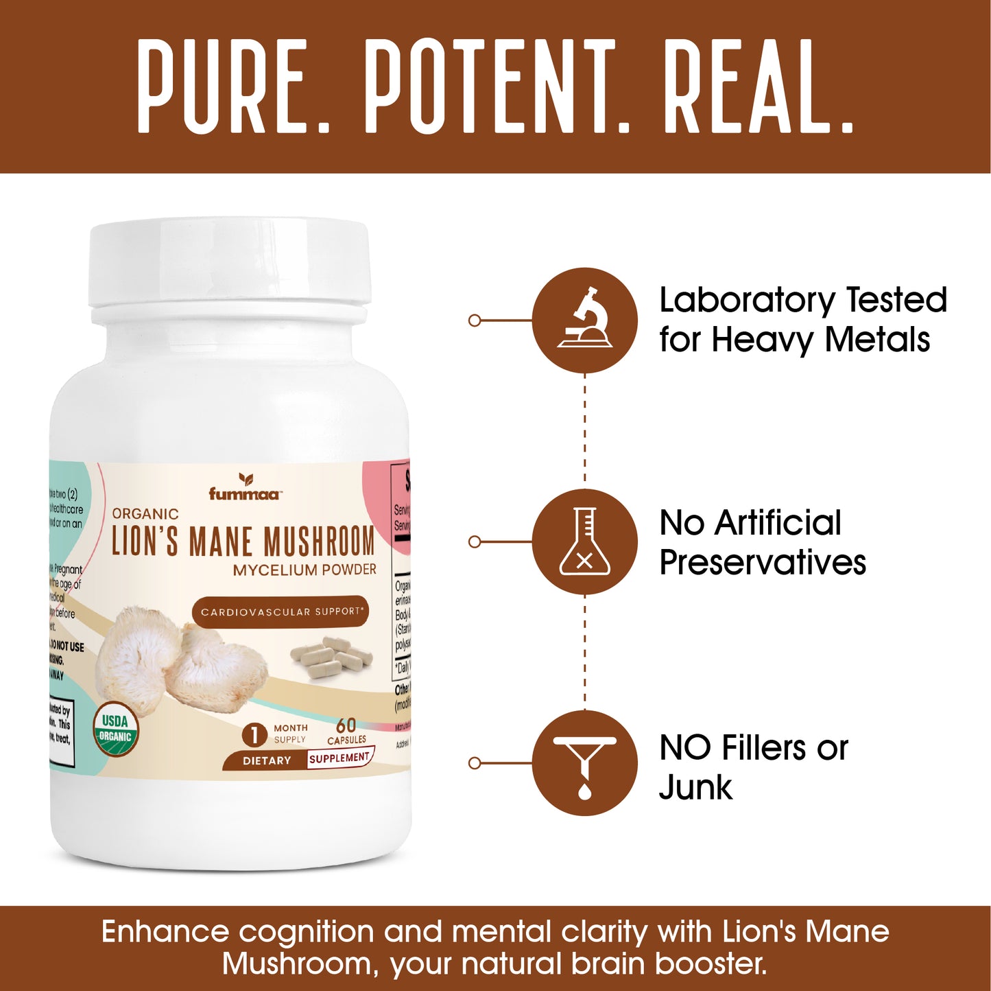 Pure | Potent | Real Organic Lion's Mane Mushroom Capsules