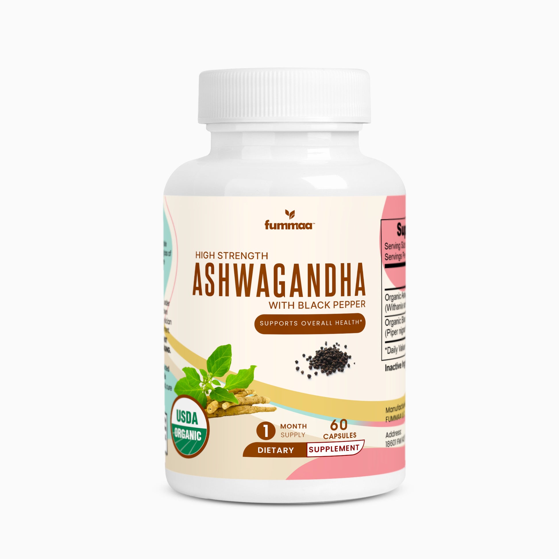 biologisch ashwagandha capsules with black pepper for health immunity
