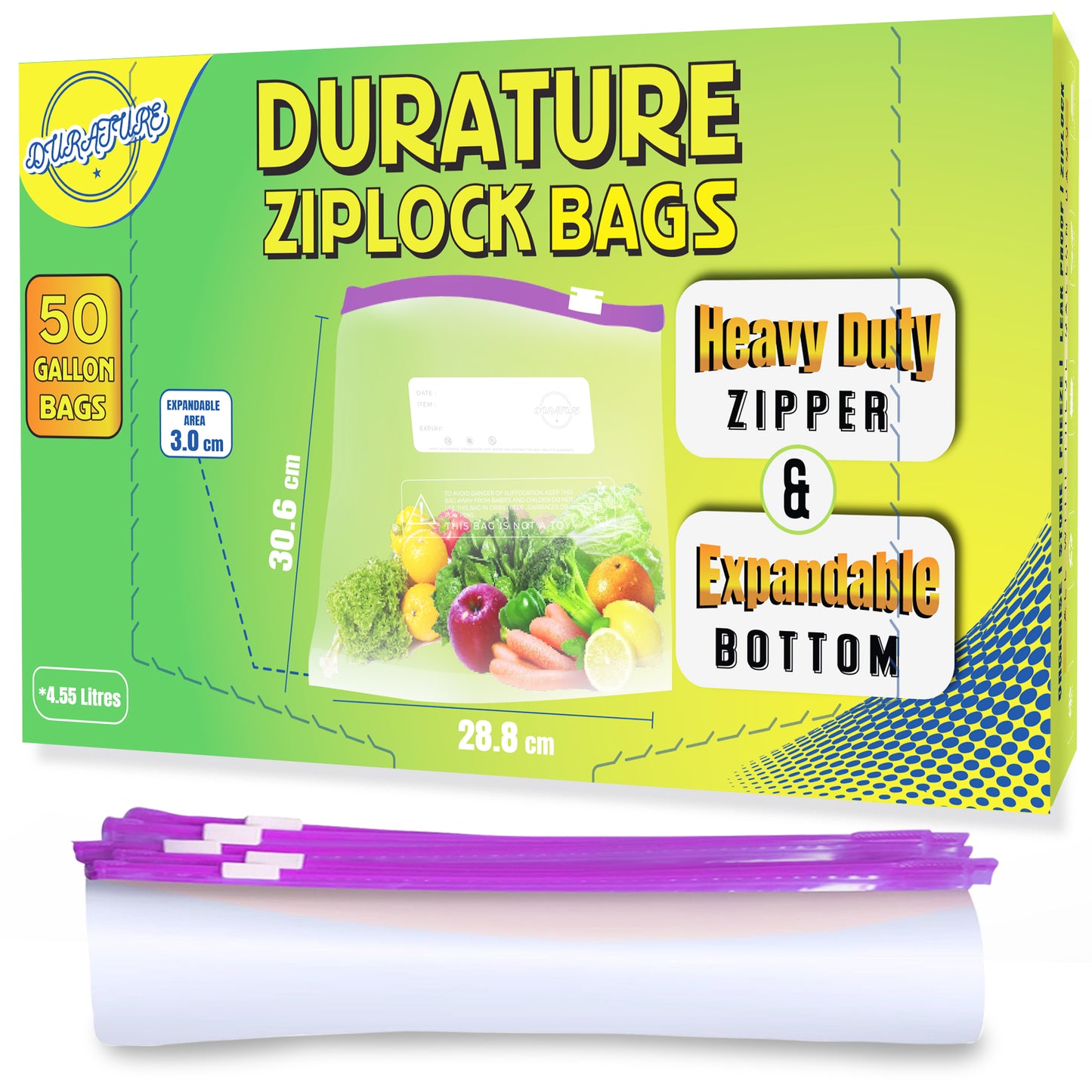Bolsas para congelador reutilizables Ziplock de un galón (4,55 l) – 50 unidades