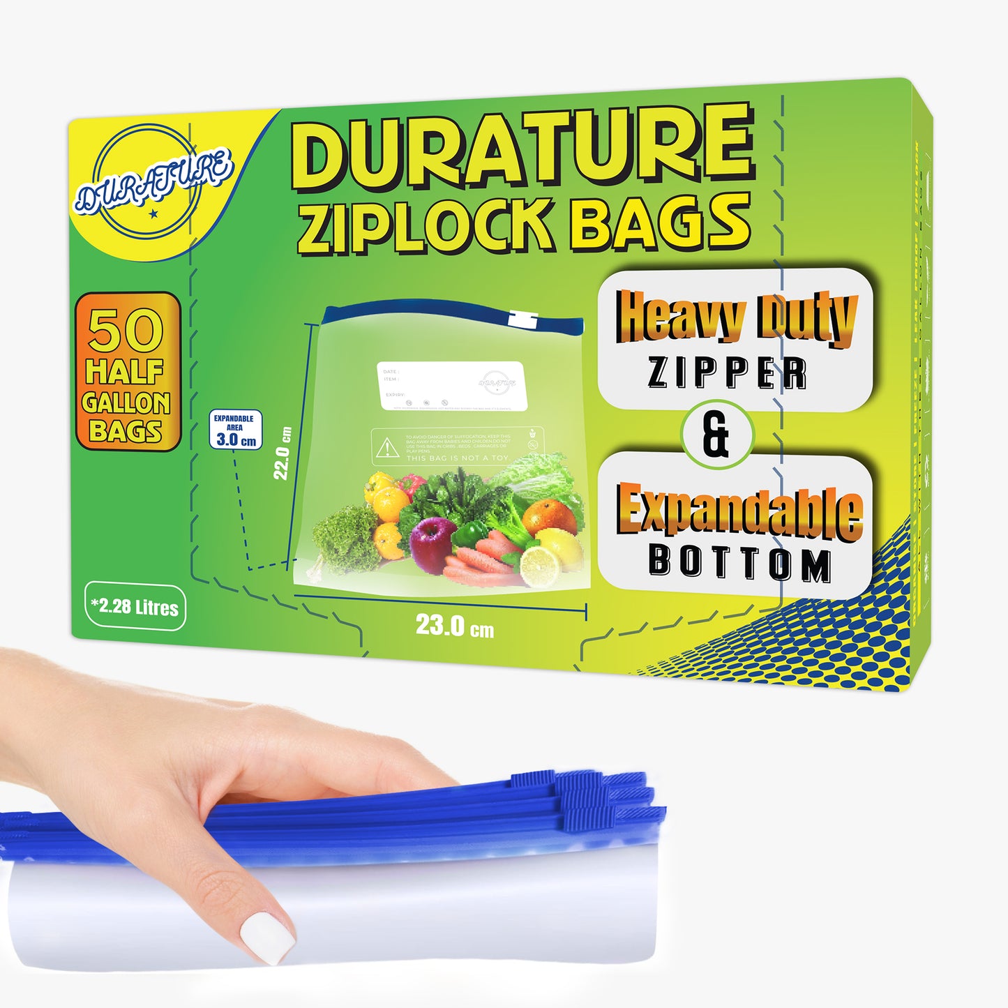 Bolsas Ziplock grandes para congelar alimentos de medio galón (2,27 l) – 50 unidades