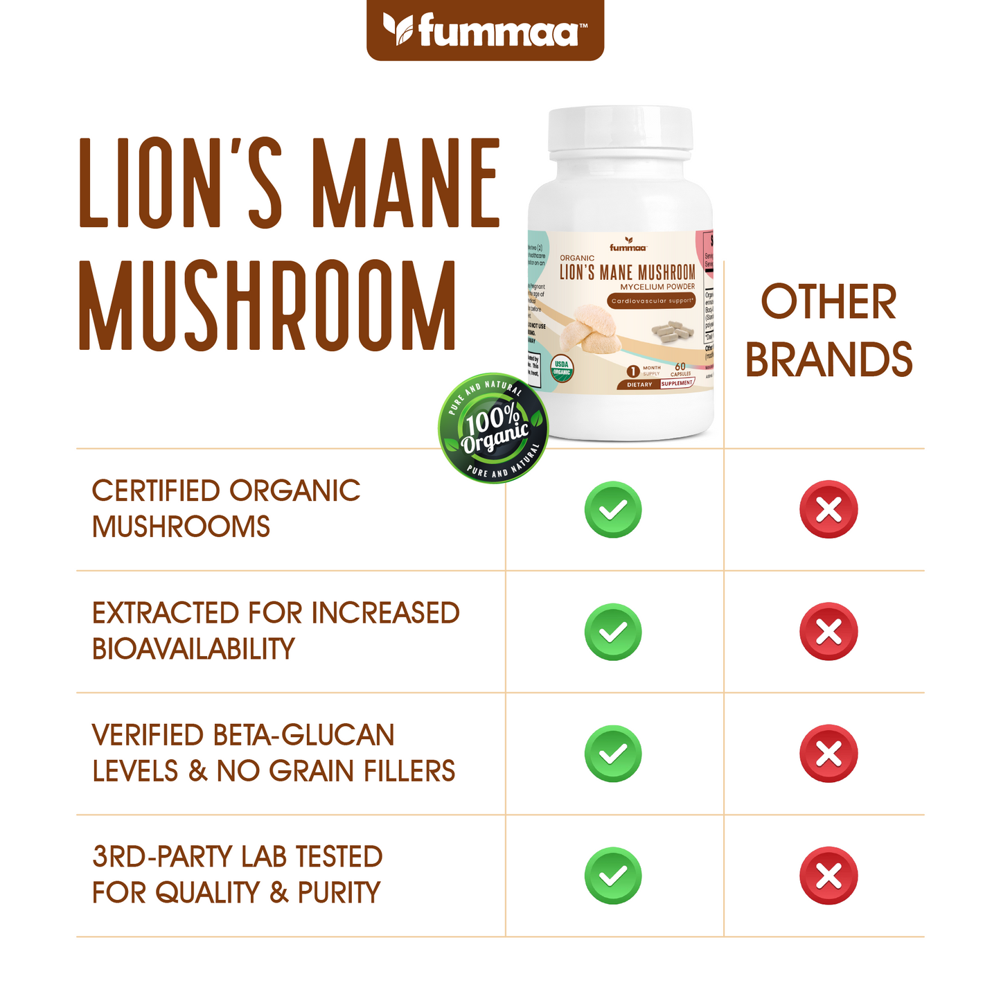 natural organic lion's mane mushroom capsules