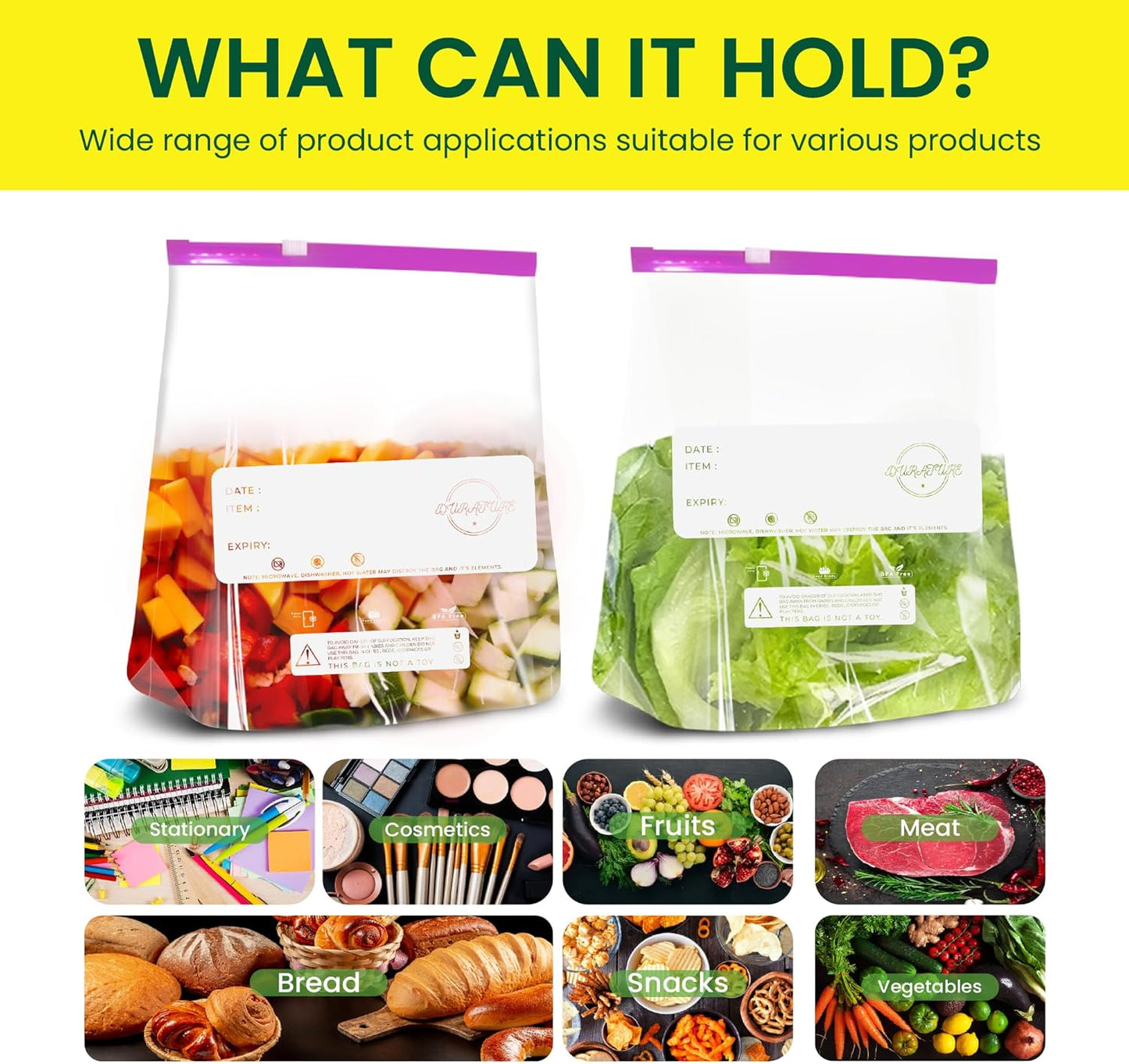 Bolsas para congelador reutilizables Ziplock de un galón (4,55 l) – 50 unidades